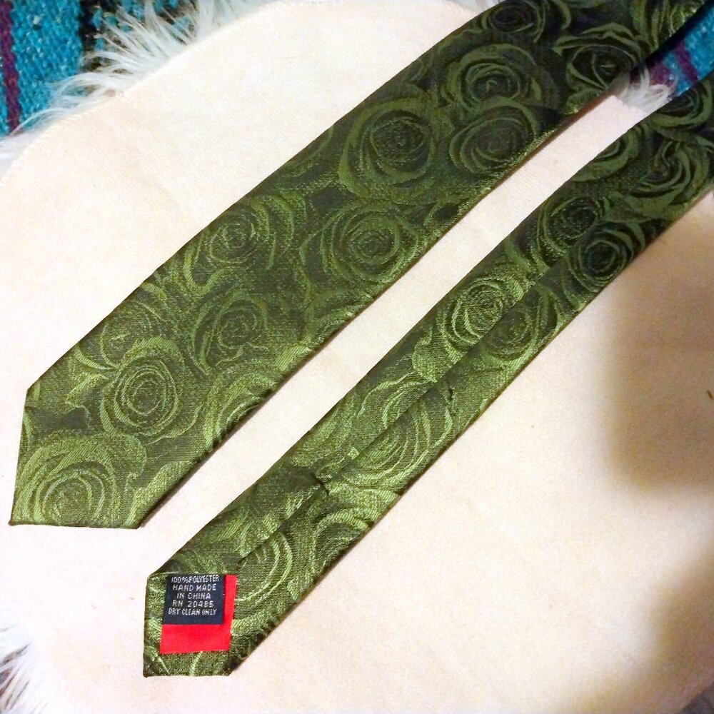 Linea Uomo Neck Tie 58” Slim Jewel Tone Green Floral Rose Dark Academia Y2K